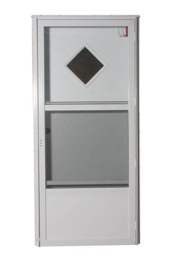34" x 74" RH DIAMOND WINDOW COMBO 4" JAMB STANDARD STORM DOOR - WHITE/WHITE/MILL