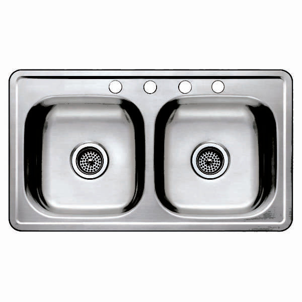 33" X 19" BOXED 7" STAINLESS STEEL DOUBLE BOWL SINK