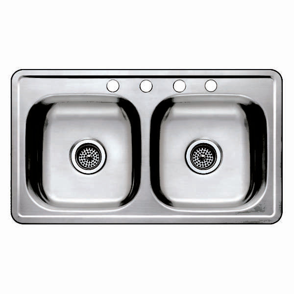 33" X 19" BOXED 8" STAINLESS STEEL DOUBLE BOWL SINK