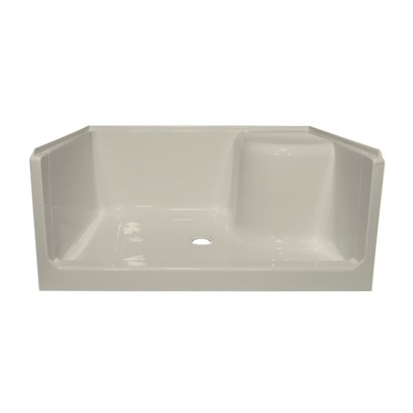 48" x 34" ACRYLIC SEATED SHOWER PAN RIGHT SEAT - BISCUIT