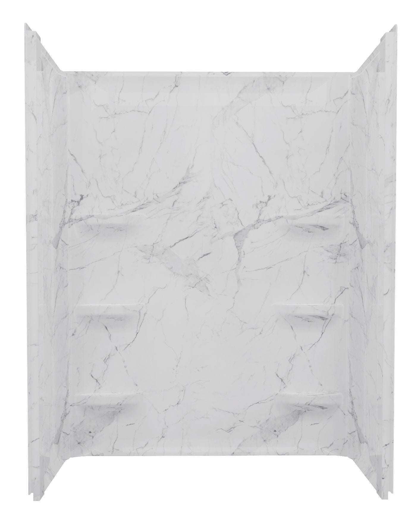 48" x 34" x 69" ACRYLIC WALL SURROUND CORNER SHELF - GLACIER MARBLE - 1 PIECE SHOWER
