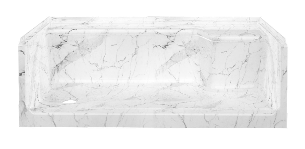 60" x 32" ACRYLIC SHOWER PAN RIGHT SEAT LH DRAIN - GLACIER MARBLE