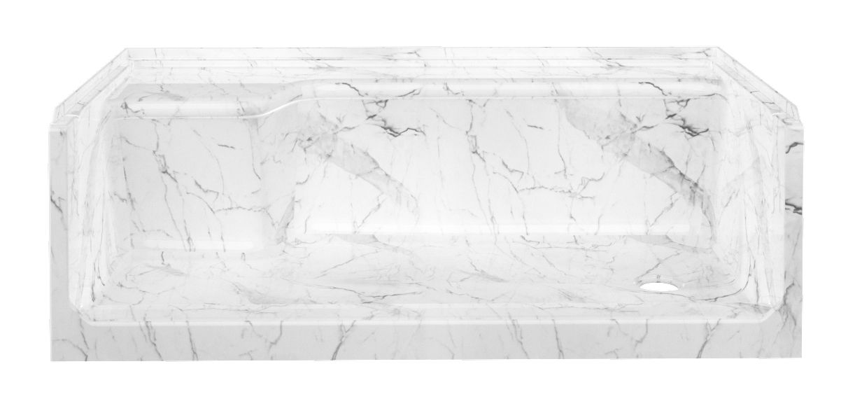 60" x 32" ACRYLIC SHOWER PAN LEFT SEAT RH DRAIN - GLACIER MARBLE
