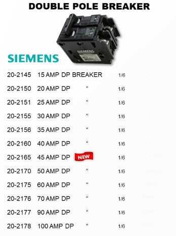 SIEMENS 30 AMP DOUBLE POLE BREAKER - SES