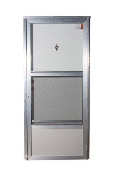 34" x 76" RH KNOCKER VIEW COMBO 4" JAMB STANDARD STORM DOOR - WHITE/WHITE/MILL