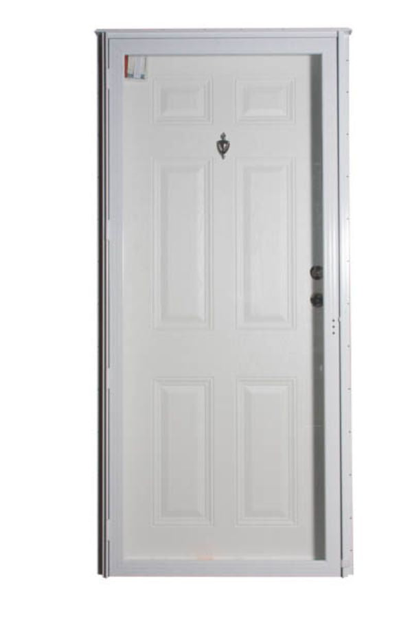 34" X 76" LEFT HAND 6-PANEL WHITE/WHITE CORE 4" JAMB WHITE ALL GLASS STORM