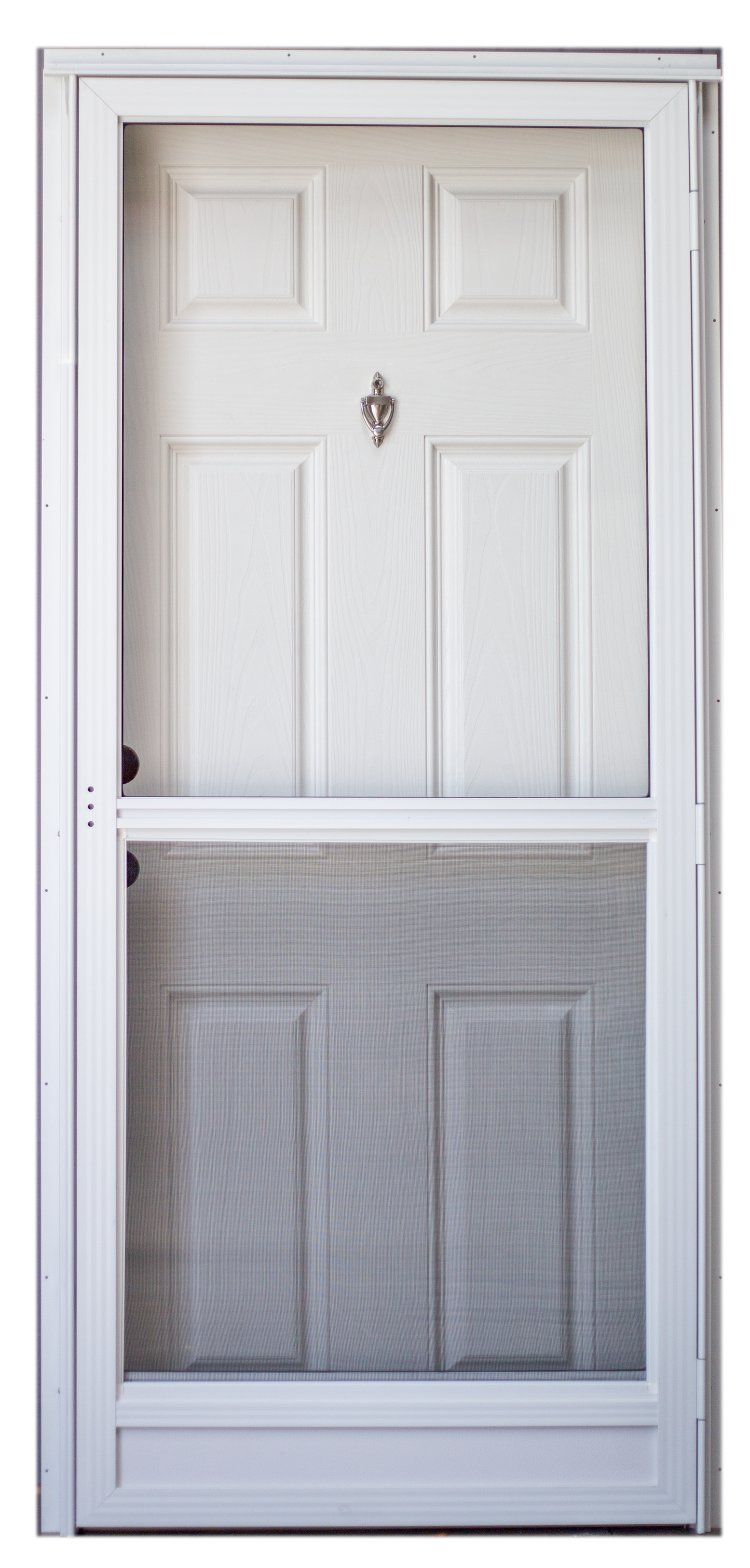 32" x 76" LH KNOCKER VIEW COMBO 4" JAMB STANDARD STORM - WHITE/WHITE