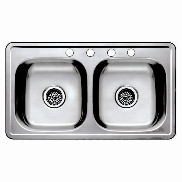 33" X 19" BOXED 6" STAINLESS STEEL DOUBLE BOWL SINK