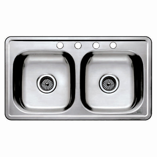 33" X 19" BOXED 6" STAINLESS STEEL DOUBLE BOWL SINK