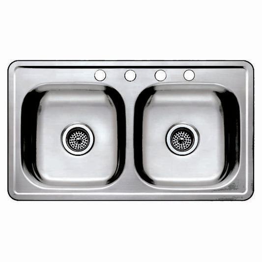 33" X 19" BOXED 7" STAINLESS STEEL DOUBLE BOWL SINK