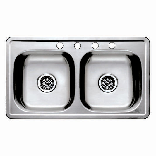 33" X 19" BOXED 8" STAINLESS STEEL DOUBLE BOWL SINK