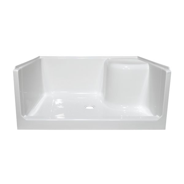 48" x 34" ACRYLIC SEATED SHOWER PAN LEFT SEAT - WHITE