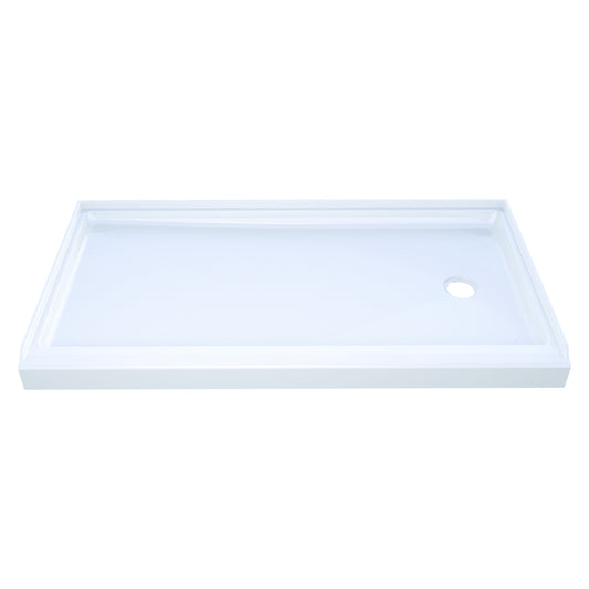 60" x 32" ACRYLIC SHOWER PAN RH DRAIN - WHITE