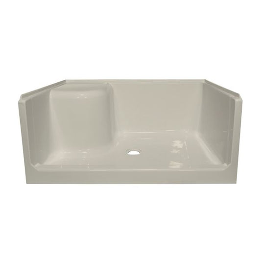 60" x 32" ACRYLIC SEATED SHOWER PAN LEFT SEAT - BISCUIT