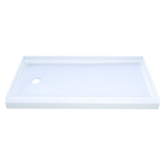 60" x 32" ACRYLIC SHOWER PAN LH DRAIN - WHITE