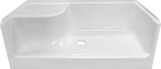 54x27x19 ACRYLIC SEATED SHOWER PAN LEFT SEAT CENTER DRAIN - WHITE