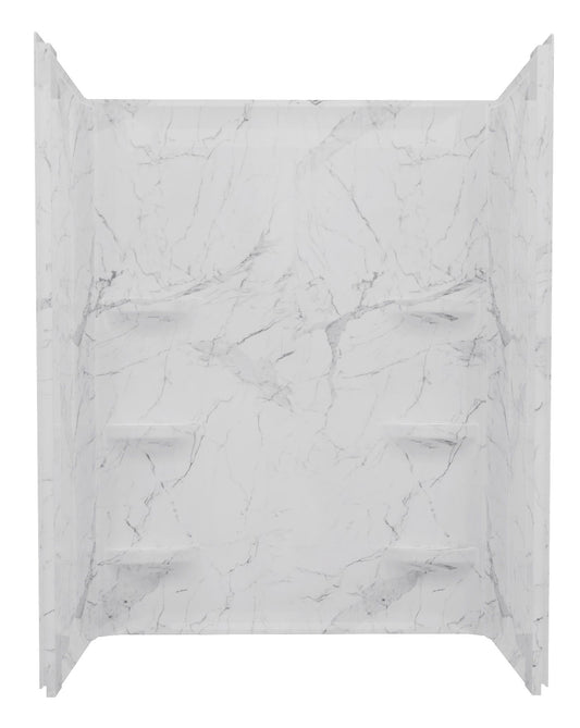 48" x 30" 69" ACRYLIC WALL SURROUND CORNER SHELF - GLACIER MARBLE - 1 PIECE SHOWER
