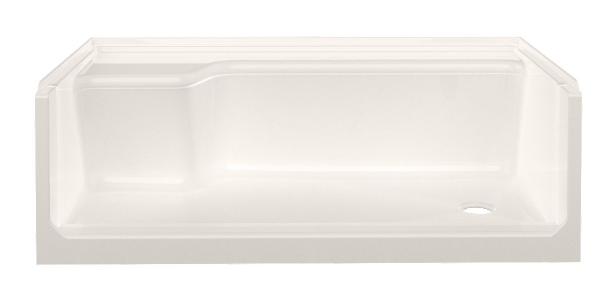 60" x 32" ACRYLIC SEATED SHOWER PAN LEFT SEAT RH DRAIN - BISCUIT
