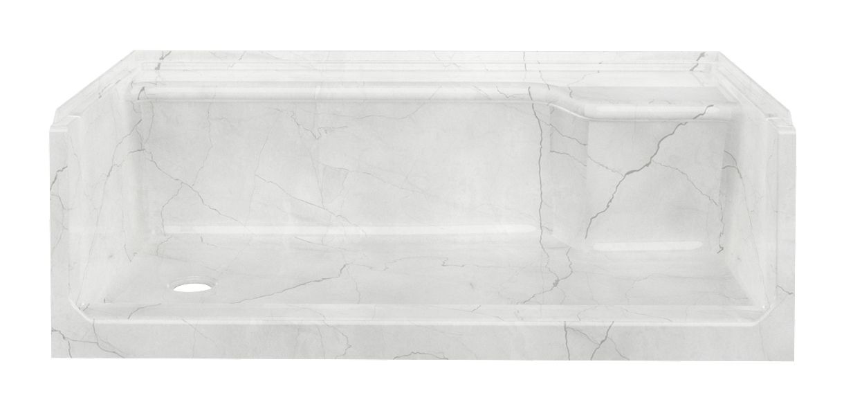60" x 32" ACRYLIC SHOWER PAN RIGHT SEAT LH DRAIN - LUNA GRAY