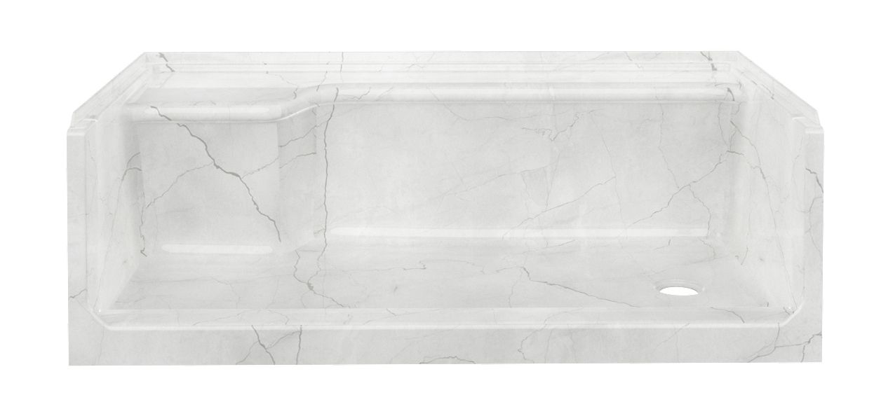 60" x 32" ACRYLIC SHOWER PAN LEFT SEAT RH DRAIN - LUNA GRAY